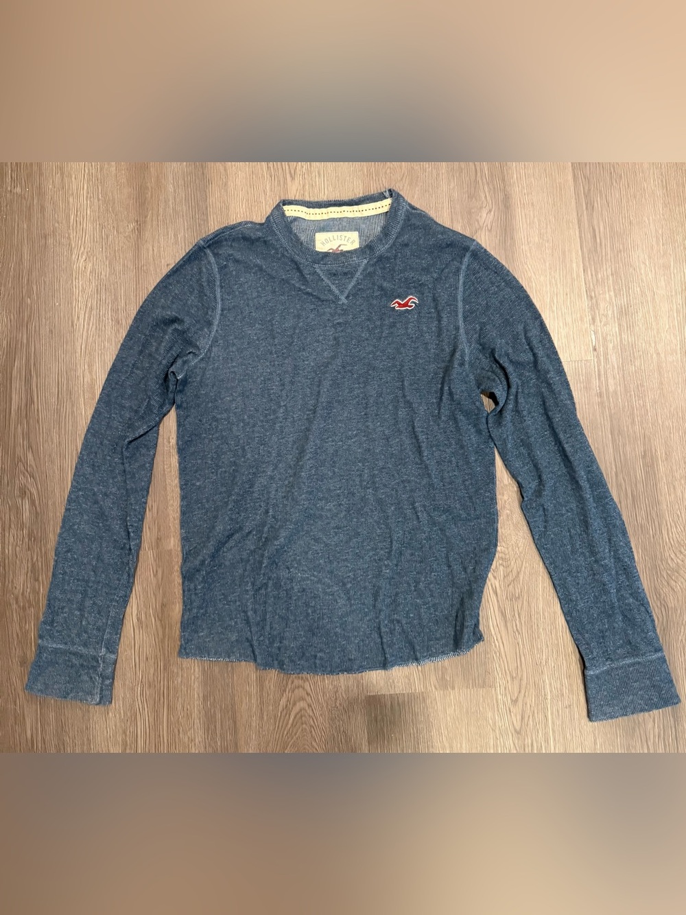 Vintage Y2K Hollister Men's Heather Navy Crewneck Pullover Long Sleeve